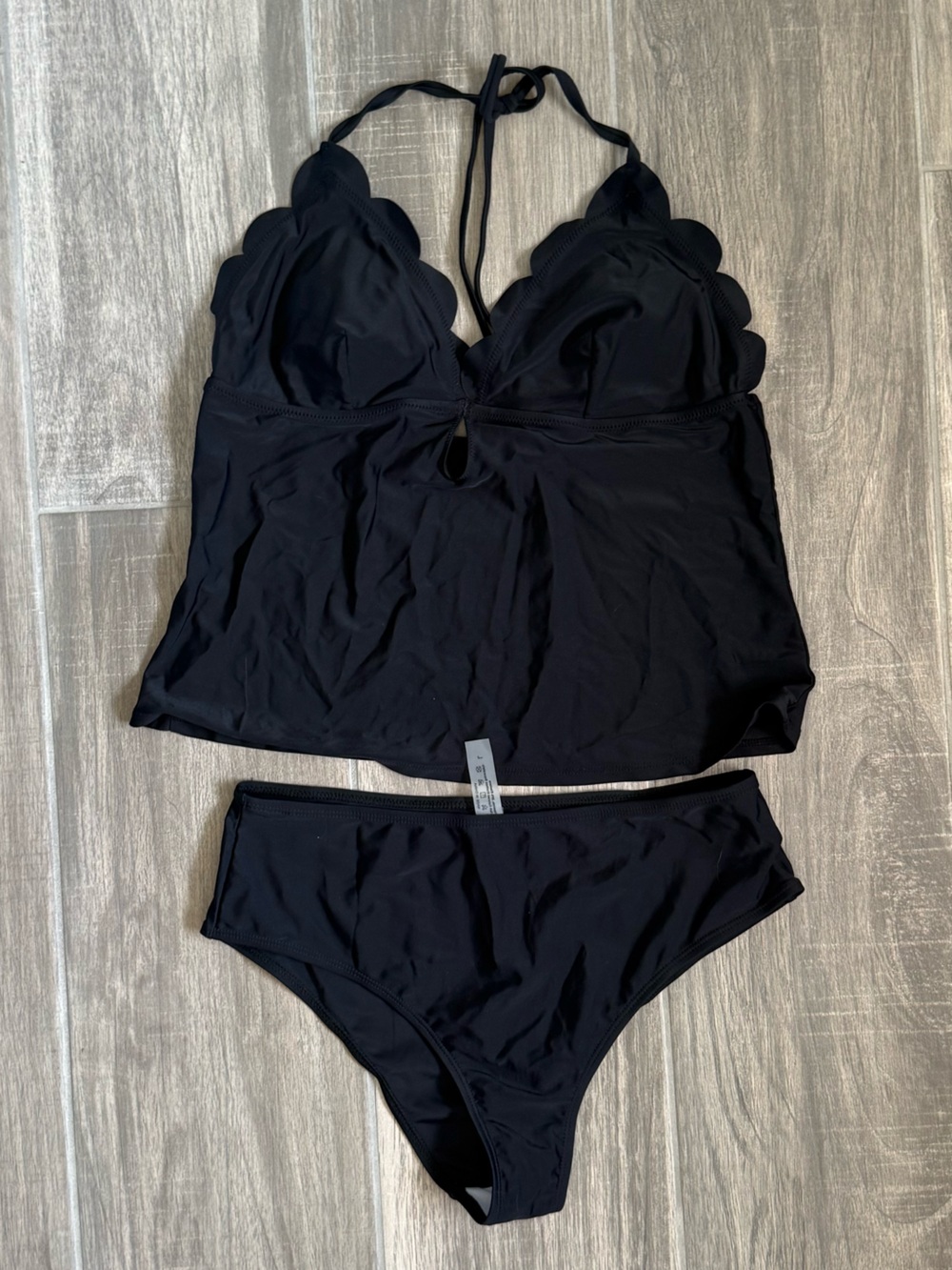 SHEIN Black Scalloped Tankini Set
